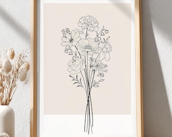 Up to 7 Flowers.Family Flower Bouquet Birth Month Flower Art.CUSTOM Personalized Gift. Flower Family Bouquet.Birth Flower Gift(Unframed)