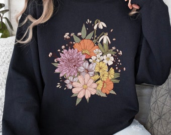 Felpa con bouquet di fiori personalizzato per il mese di nascita, regalo personalizzato per la mamma, regalo per il giardino della nonna, regalo per la festa della mamma, maglietta per la mamma