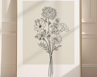 Bis zu 7 Flowers.Family Blumenstrauß Geburtsmonat Blume Art.CUSTOM personalisiertes Geschenk. Blumen-Familie Bouquet.Birth Blumen-Geschenk (Ungerahmt)