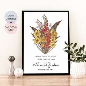 Family Flower Bouquet Birth Month Flower Art | CUSTOM Personalized Gift | Birth Flower Family Bouquet | Digital Download