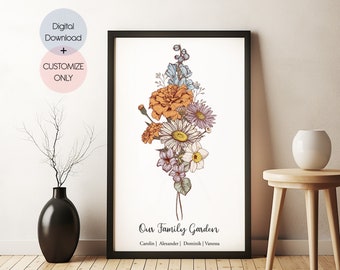 Family Flower Bouquet. Birth Month Flower Art. CUSTOM Personalized Gift. Birth Flower Family Bouquet. Birth Flower Gift. Digital Download