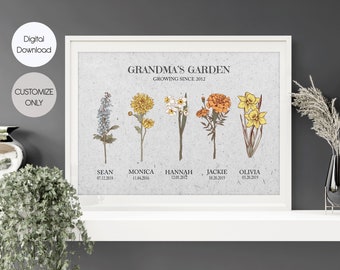 2-8 Flowers. Grandma's Garden  Mom's Garden  Family Birth Month Flowers  Flower Print Family Bouquet  Birthday Gift  Digital Download