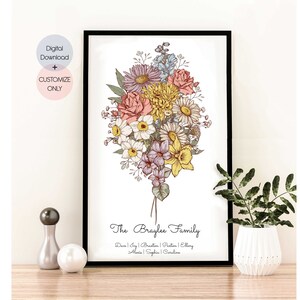 CUSTOM Birth Flower Bouquet, Birth Month Flower Art, Digital Download, Personalized Gift for Grandma, Custom Personalized Gift