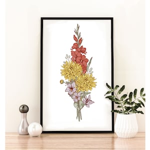 Family Flower Bouquet Birth Month Flower Art.CUSTOM Personalized Gift.Birth Flower Family Bouquet.Birth Flower Gift(Unframed)