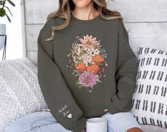 Custom Birth Month Flower Bouquet Sweatshirt, Personalized Gift For Mom, Grandma Garden Gift, Mothers Day Gift, Mama Shirt