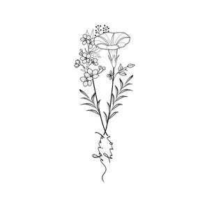 2 Names Birth Month Flowers Tattoo Art | Custom Name Birth Flower Tattoo Design | Birth month floral line art print | Name tattoo | Digital