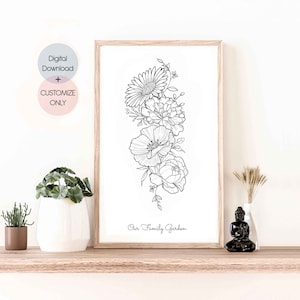 Up to 4 Flowers | Family Flower Bouquet Birth Month Flower Art | CUSTOM Personalized Gift | Birth Flower Family Bouquet | Digital Download