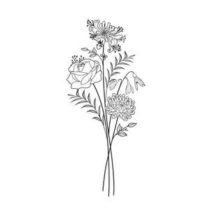 Bis zu 7 Blumen | Benutzerdefinierte Geburt Blume Tattoo Design | Personalisierte Blumenstrauß Tattoo | Geburtsmonat Blumenlinie Kunstdruck | Digitale PNG Datei