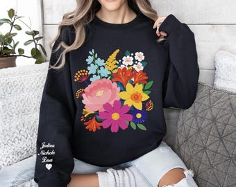 Felpa con bouquet di fiori personalizzato per il mese di nascita, regalo personalizzato per la mamma, regalo per il giardino della nonna, regalo per la festa della mamma, maglietta per la mamma