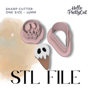 Skeleton Ice Cream Cone STL File, 3 Sizes, Sharp Clay Cutters, Halloween Cutters, Cute Cutters
