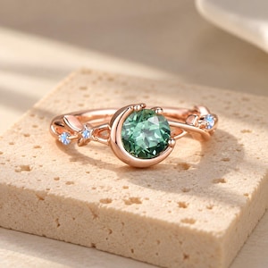 Green Sapphire Star Ring Sterling Silver | Celestial Infinity Design Women's Band