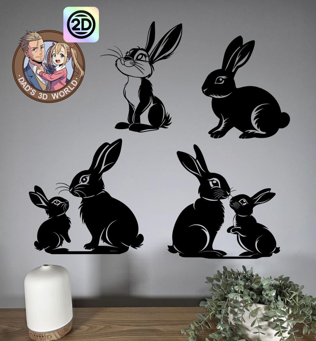 Rabbit 3D Printed Wall Art Collection – Modern Decorative Design ...