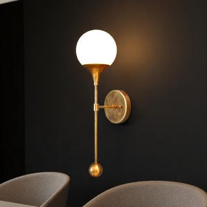 Modern Brass TRUMPET Wall Sconce Lamp Light , Mid Century Brass Wall Light Lamp , Glass Globe Wall Lamp Hallway Entrance Bathroom Powder