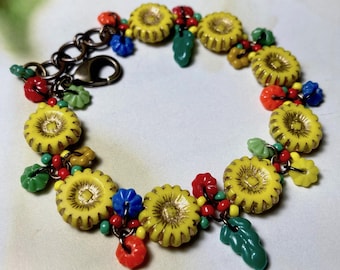 Glass Sunflower Bracelet, Flower Bracelet