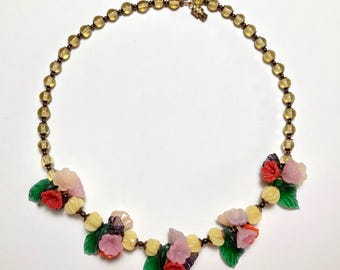 Glass Flower and Leaf Necklace