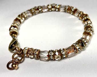 Rhinestone and Czech Picasso Bead Bracelet