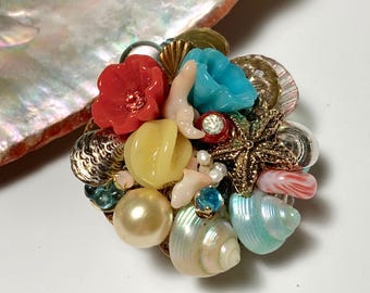 Handmade Ocean Theme Brooch, Seashell Pin