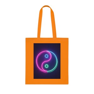 Neon Yin Yang Cotton Tote - Eco-Friendly Shopping Bag, Trendy Tote for Music Festivals, Yoga, Gift for Friends, Boho-Chic Style