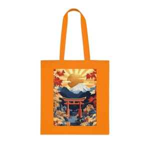 Japanese Landscape Floral Cotton Tote, Eco-Friendly Bag, Summer Beach Tote, Gift for Travelers, Shopping Bag, Reusable Grocery Bag