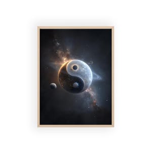 Plakat Galaxy Yin Yang z drewnianą ramą, niebiańska sztuka ścienna, nowoczesna dekoracja domu, prezent dla miłośników kosmosu, dekoracja pokoju do medytacji