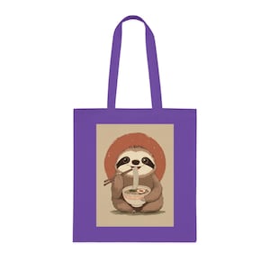 Whimsical Sloth Eating RamenCotton Tote - Eco-Friendly Bag for Shopping, Gifts, Beach, Travel, or Everyday Use
