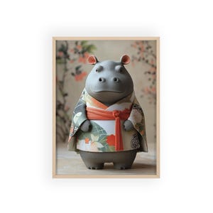 Charming Hippo Poster with Wooden Frame, Cute Animal Decor, Kids Room Art, Baby Shower Gift, Nursery Wall Art
