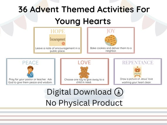 Printable 25 Days of Advent Card Activities for Kids/Families|Christian Classroom & Homeschool Activity PDF| Avery Compatible No-Cut Option by NaptimeVillage