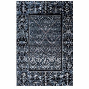 Handmade Persian Style Blue Medallion Rug – Intricate Floral & Geometric Design | Vintage-Inspired Statement Piece