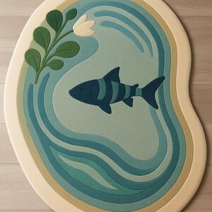 Handmade Tufted Fish Rug | Ocean Pond, Modern Coastal Style