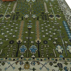 9x13 Handmade Wool Area Rug Green Botanical Oriental Carpet | Traditional Oushak Design with Floral Patterns | Vintage-Style Living Room Rug