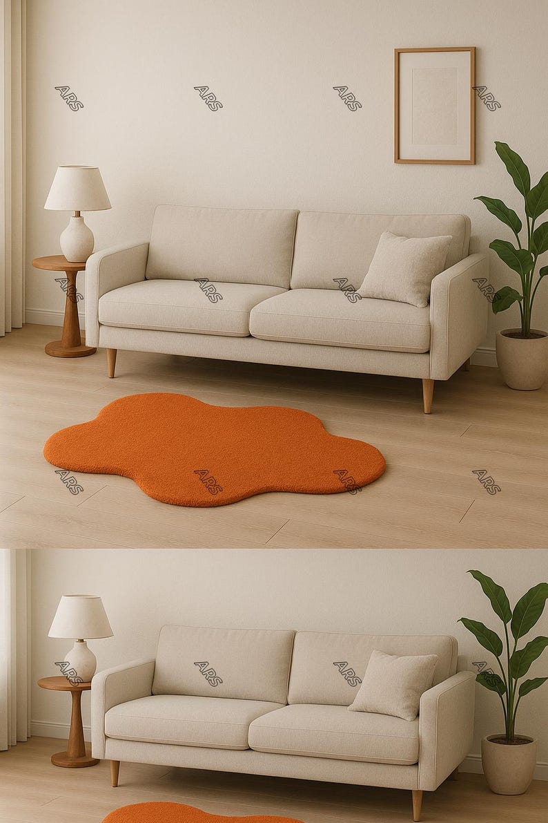 Organic Shape Rug – Single Piece Only | Irregular Cloud Shape Solid Color Rug | Handmade Minimal Accent Carpet 5x5 ,6x6, 7x7