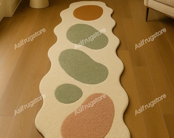 Tapete passadeira abstrato feito à mão | Tapete de corredor ondulado com pelo cortado