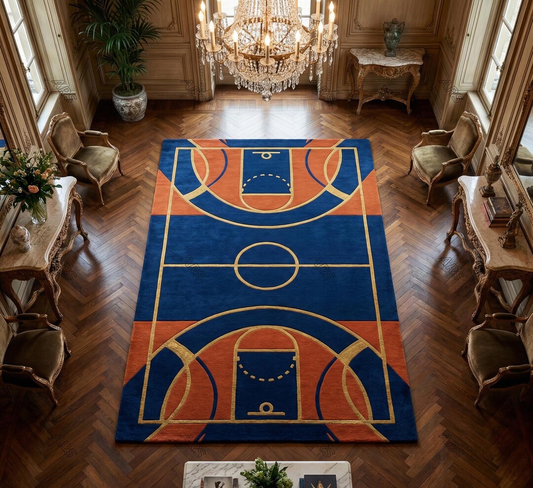 Basketball Court Area Rug | Handmade Sports Rug | Modern Game Room ...