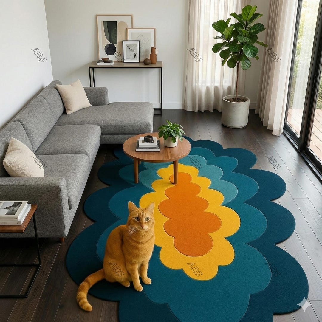 Modern Sculpted Abstract Area Rug | Hand Tufted Wool Irregular Shape ...