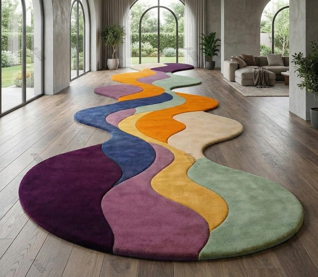 Wavy Long Rug Wavy Multicolor Runner Rug Abstract Hallway Carpet Modern Colorful ...
