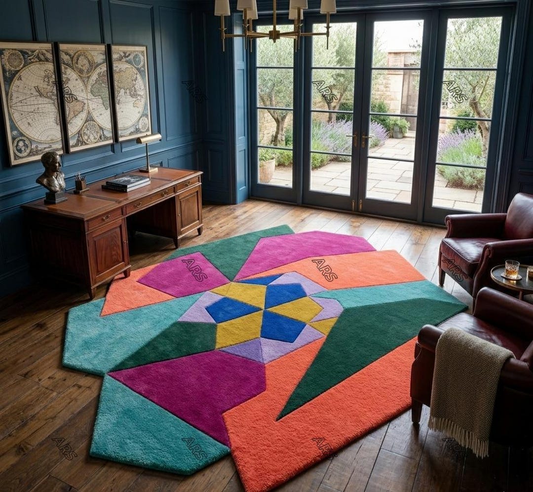 Geometric Abstract Rug | Irregular Shape Colorful Area Rug | Modern ...