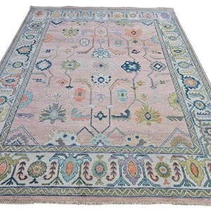 9x13 Handmade Wool Area Rug Green Botanical Oriental Carpet | Traditional Oushak Design with Floral Patterns | Vintage-Style Living Room Rug