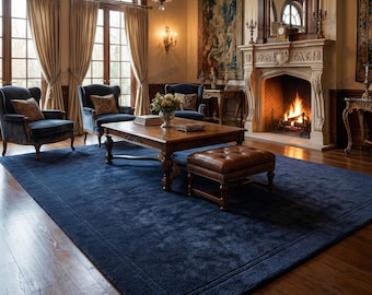 Luxury Navy Blue Rug | Solid Plush Carpet | Handmade Thick Area Rugs | Classic Living Room Decor | Custom Size Soft Modern Rug for Home
