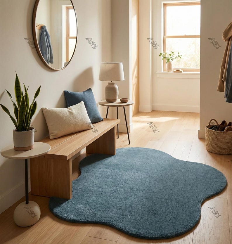 Organic Shape Rug – Single Piece Only | Irregular Cloud Shape Solid Color Rug | Handmade Minimal Accent Carpet 5x5 ,6x6, 7x7