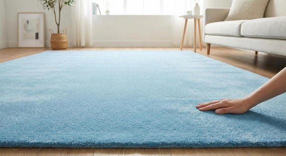 Light Blue Rug | Minimalist Solid Color Rug | Modern Soft Carpet | Scandinavian Rug | Handmade Tufted Area Rug