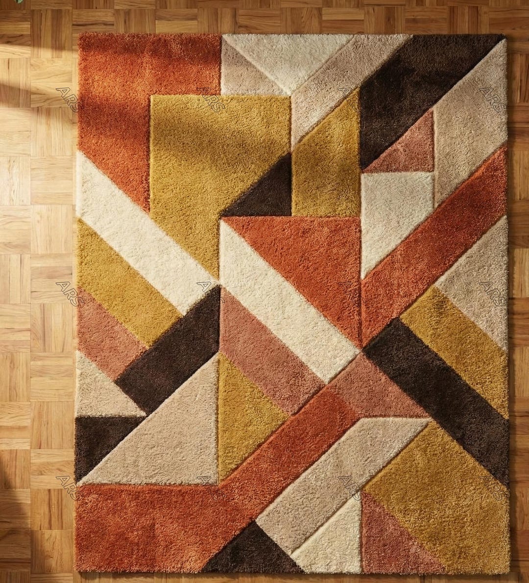 Hand Tufted Wool Area Rug, Mid Century Modern Abstract Geometric Design ...