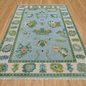 9x13 Handmade Wool Area Rug Green Botanical Oriental Carpet | Traditional Oushak Design with Floral Patterns | Vintage-Style Living Room Rug