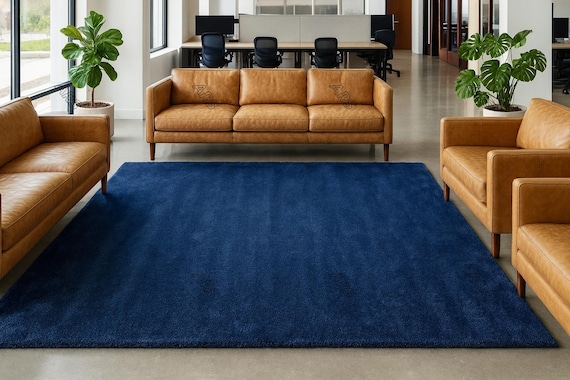 Navy Blue Area Rug, Minimalist Solid Color Rug, Handmade Tufted Carpet, Modern Living Room Rug, Luxury Office Area Rug, Custom Size Rug