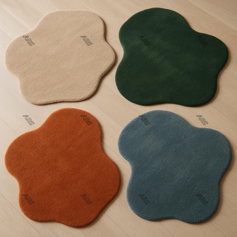 Organic Shape Rug – Single Piece Only | Irregular Cloud Shape Solid Color Rug | Handmade Minimal Accent Carpet 5x5 ,6x6, 7x7