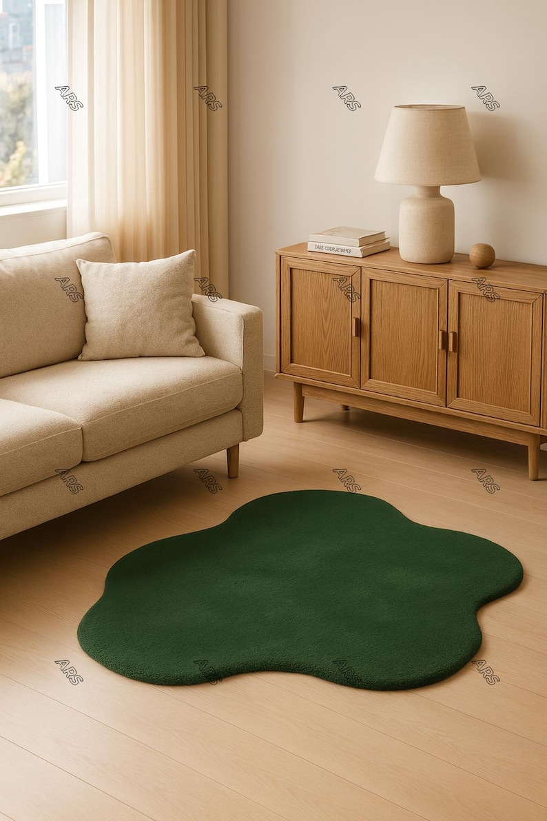 Organic Shape Rug – Single Piece Only | Irregular Cloud Shape Solid Color Rug | Handmade Minimal Accent Carpet 5x5 ,6x6, 7x7