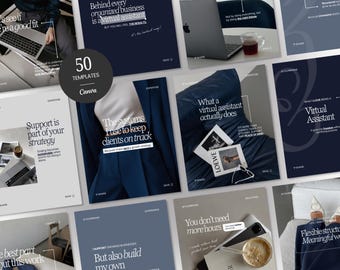 Virtual Assistant Instagram Templates, VA Canva Social Media, Remote Worker Content Bundle