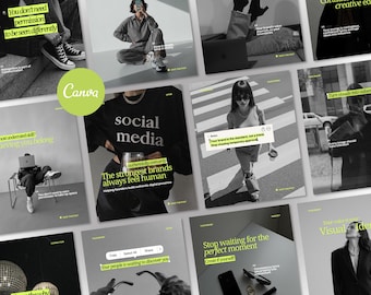 Social Media Manager Canva Templates, Dark Instagram Posts for Coaches (Digital Download)