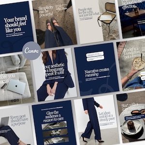 Blauwe Instagram-berichtsjablonen, Social Media Manager Canva Posts-bundel, bewerkbare digitale download