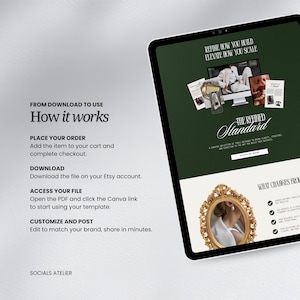 May include: A digital tablet displays a website with text and graphics. The screen shows the words "REFINE HOW YOU BUILD, ELEVATE HOW YOU SCALE" and "THE REFINED Standard". The tablet also shows a gold ornate mirror and a woman's portrait.