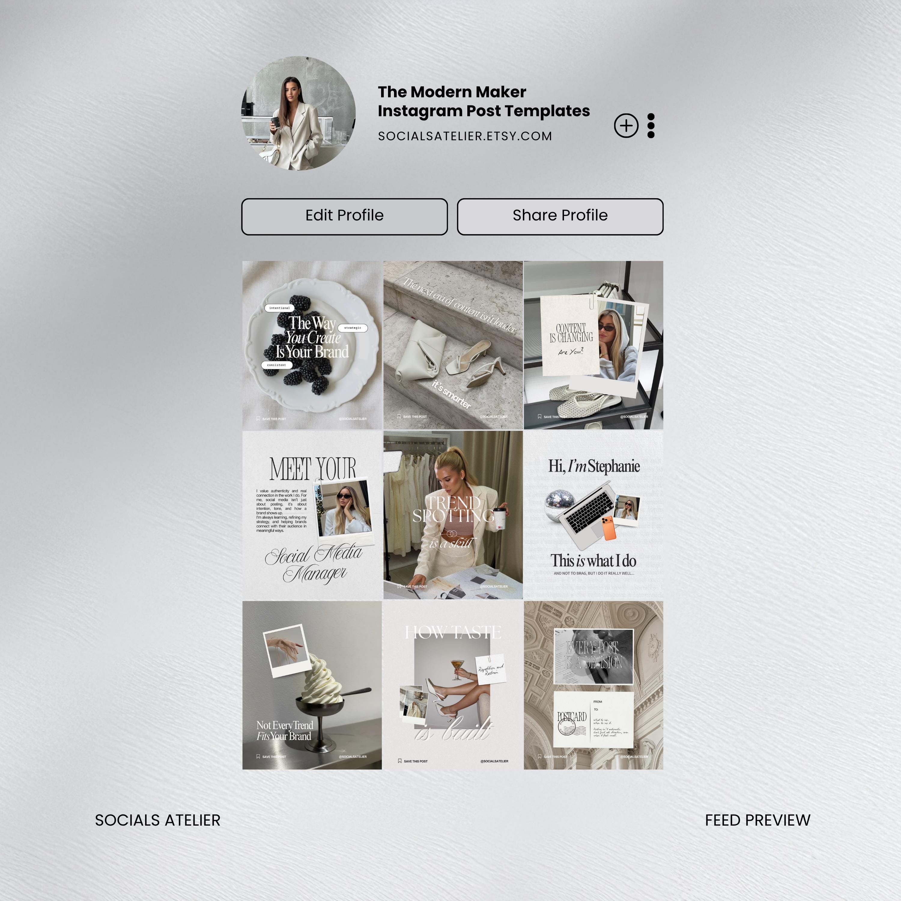 Luxury Editorial Instagram Templates, 50 Neutral Editable Canva Posts ...